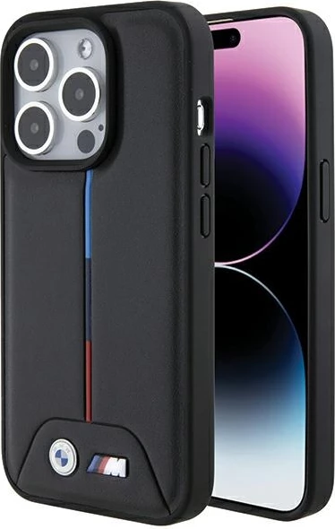 Mbështjellës BMW Quilted Tricolor për iPhone 15 Pro, i zi