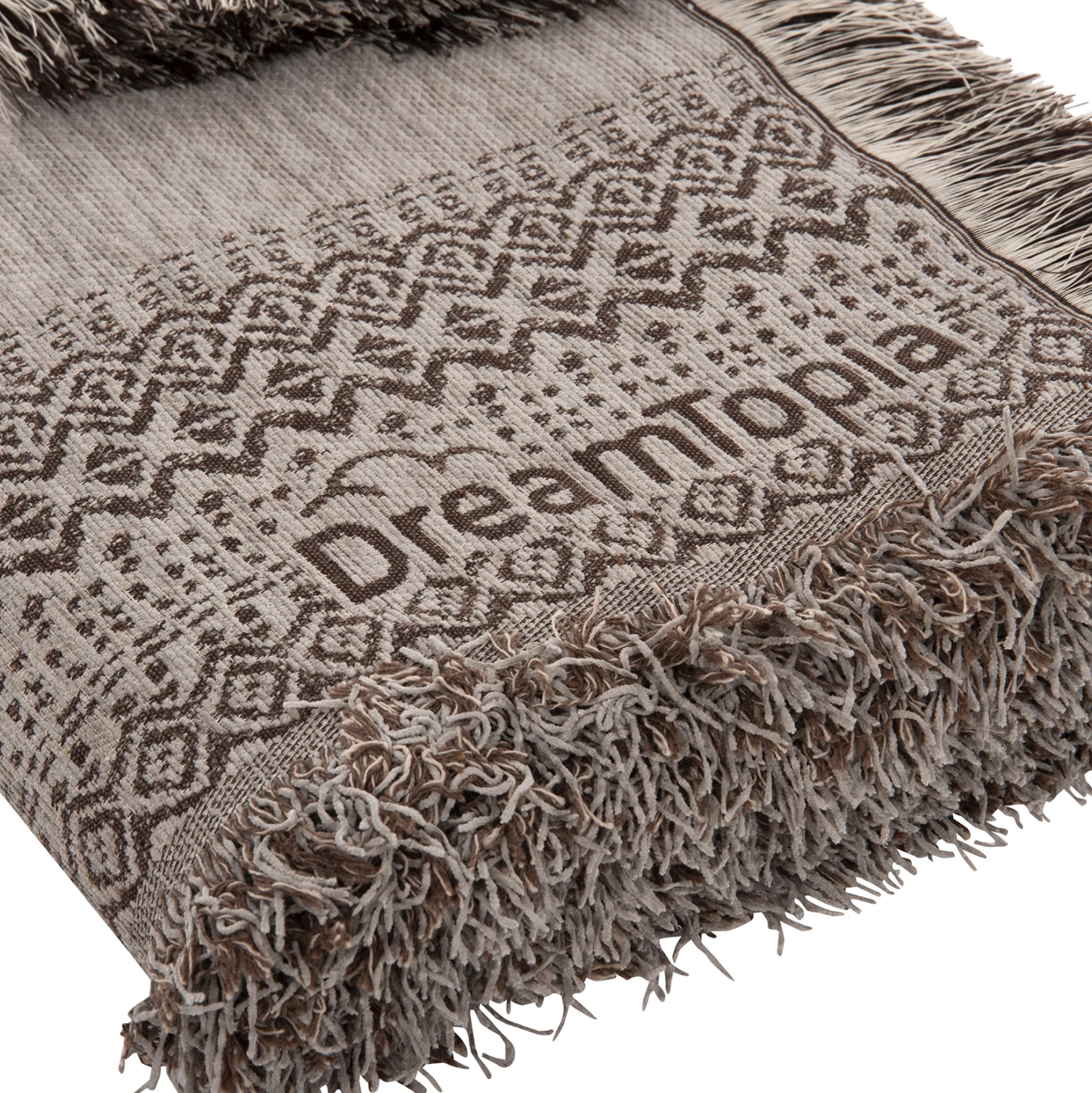 Mbulesë për divan me franja DREAMTOPIA FH12164.06 ngjyrë gri e lehtë 178x178 cm