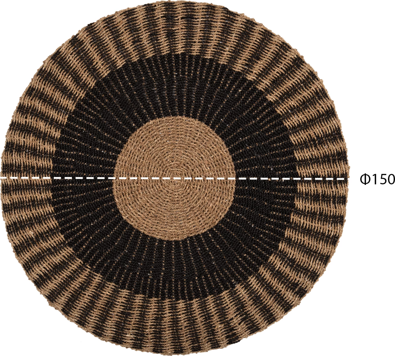 Qilim i rrumbullakët KIRKI, fibra natyrale seagrass, ngjyrë e zezë-natyrale, Φ150cm