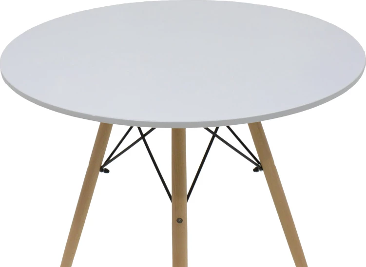 Set tavoline me karrige Julita-Caron, 5 pjesë, MDF e bardhë, këmbë natyrale, Φ80x73cm