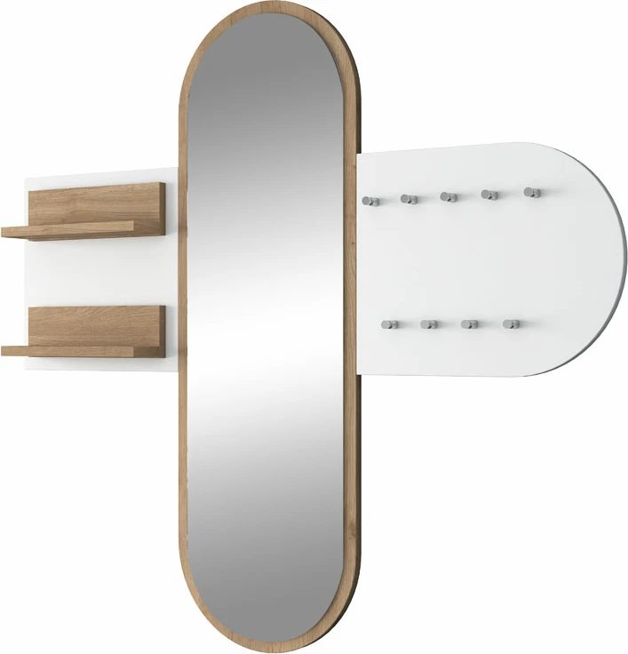 Varëse muri me pasqyrë Baunty, bardhë-arre, 125x2x122cm