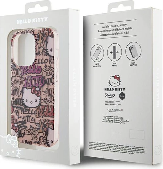 Mbështjellës Hello Kitty IML Tags Graffiti për iPhone 14 Pro Max, rozë