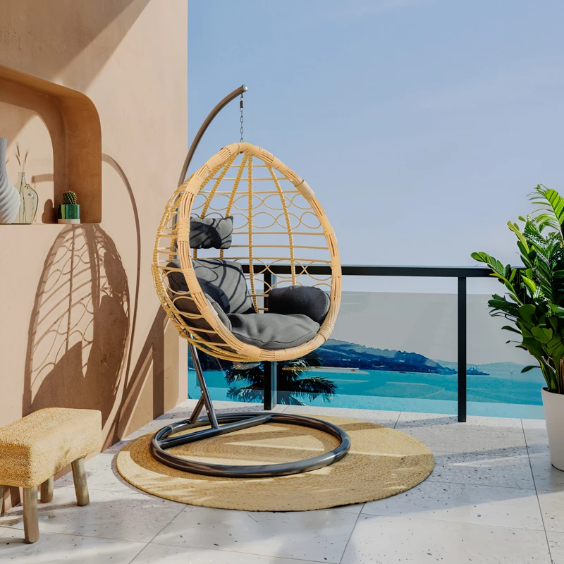 Karrige varëse Hudson metalike, ngjyrë natyrale e zezë, jastëk i zi, 109x119x195cm