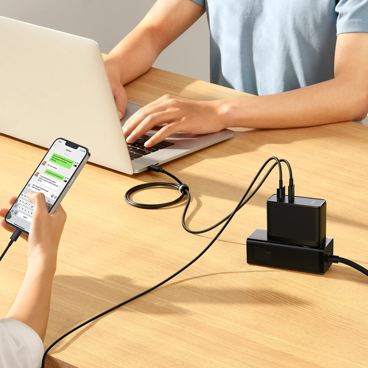 Karikues muri Baseus GaN5 Pro, 100W, 2 porta (USB-C/USB-A), i zi