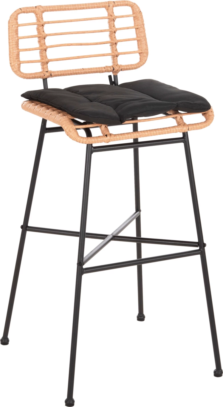 Karrige për bar me vend të lartë ALLEGRA FH5708.11 metalike & jastëk në ngjyrë të zezë-bezhë, 48x49x99,5H cm