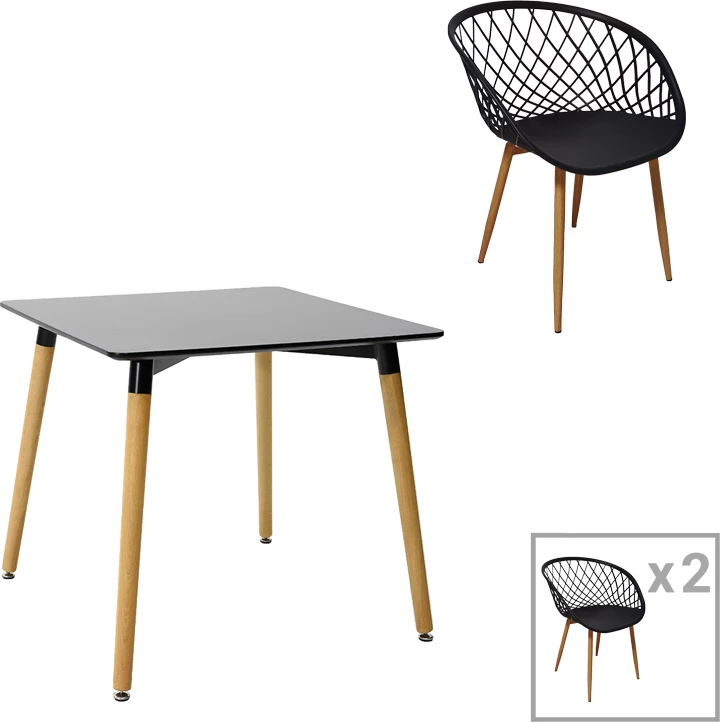 Set tavoline me karrige Ezra-Natali, ngjyrë natyrale e zezë, 80x80x76cm