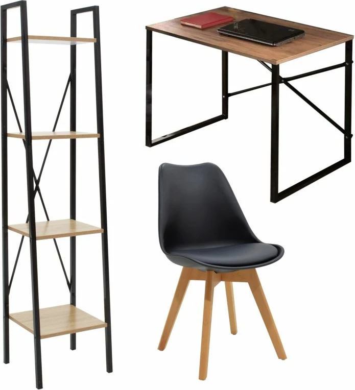 Set mobiljesh për zyre studentore Zayin-Ramon-Gaston, 3 copë, ngjyrë e zezë, walnut, lis