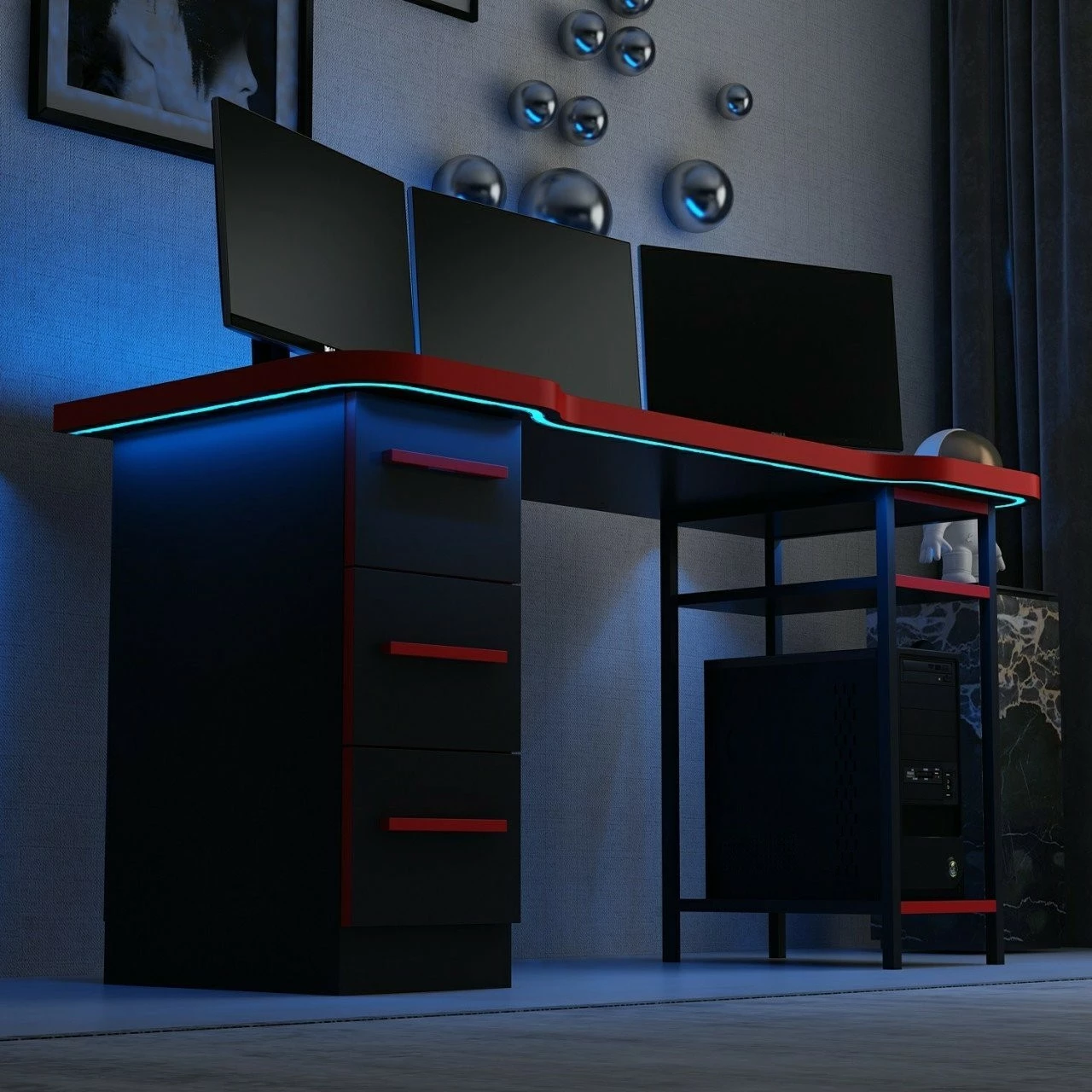 Tavolinë gaming Skye Decor, Phoenix 7, e zezë-kuqe
