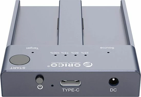 Stacion dokimi/klonimi M.2 NVMe Orico M2P2-C3-C-EU-GY-BP, 2 slote, USB-C 3.2 Gen 2 10Gbps, 2242/2260/2280/22110, gri, set me adapter 5V/4A dhe kabllo USB-A/USB-C