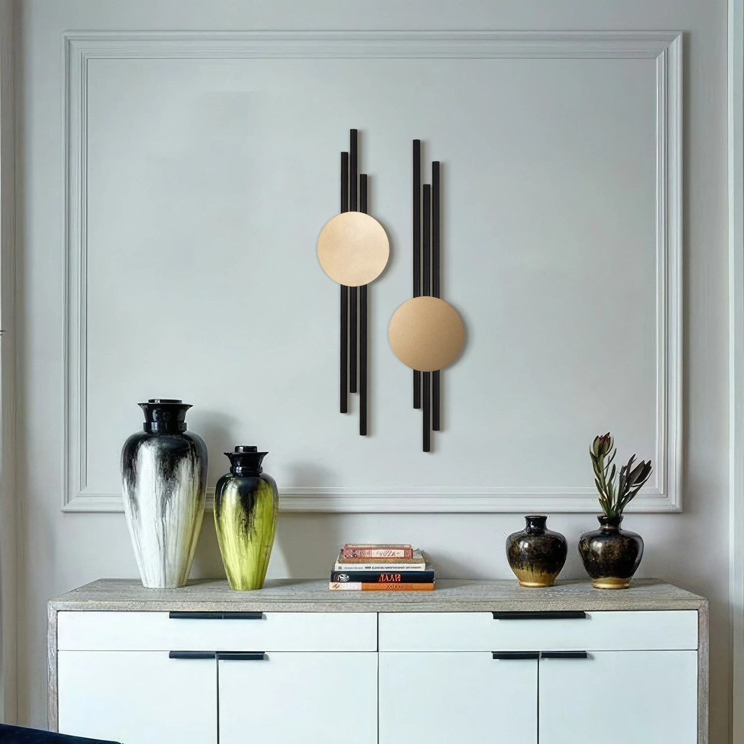 Aksesor dekorativ metalik për mur Wallity, vija antike, set - APT799