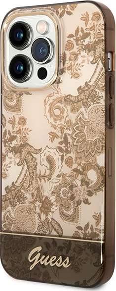 Mbështjellës Guess GUHCP14XHGPLHC për iPhone 14 Pro Max 6.7", Porcelain Collection, okër