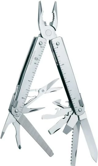 Multitool Victorinox SwissTool X Plus V-3.03 38.L, 39 funksione, me këllëf lëkure, argjendtë