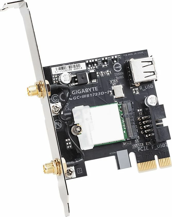 Kartë rrjeti Wi‑Fi PCIe Gigabyte GC-WB1733D-I 1733 Mbps Dual-Band Bluetooth 5, me antena të jashtme