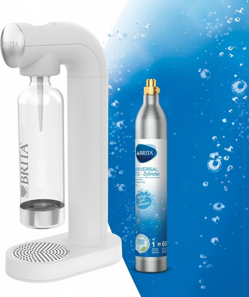 Saturator uji Brita sodaONE, plastikë, 1L, i bardhë, me cilindër CO2 dhe shishe PET