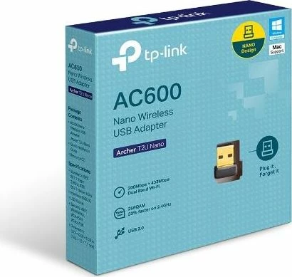 Kartë rrjeti Wi‑Fi USB TP-Link Archer T2U Nano AC600 (600 Mbps), e zezë