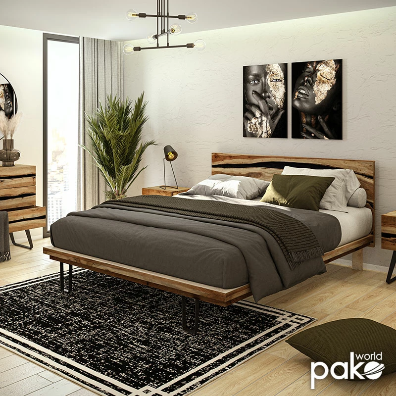 Komodinë nate Imena dru i fortë 4cm natyral-e zezë 45x35x56cm