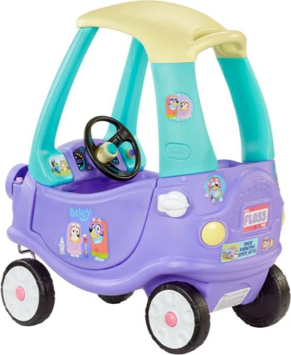 Makina lodër ride-on Little Tikes Cozy Coupe Bluey, plastikë, me tinguj, për fëmijë, Turkuaz/Vjollcë/E verdhë