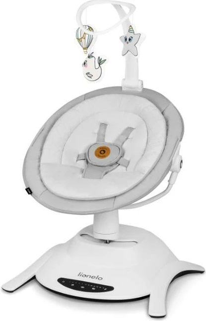 Djep lëkundës Lionelo Bella Set, 2-në-1, me muzikë, jastëk dhe lodra, Gri