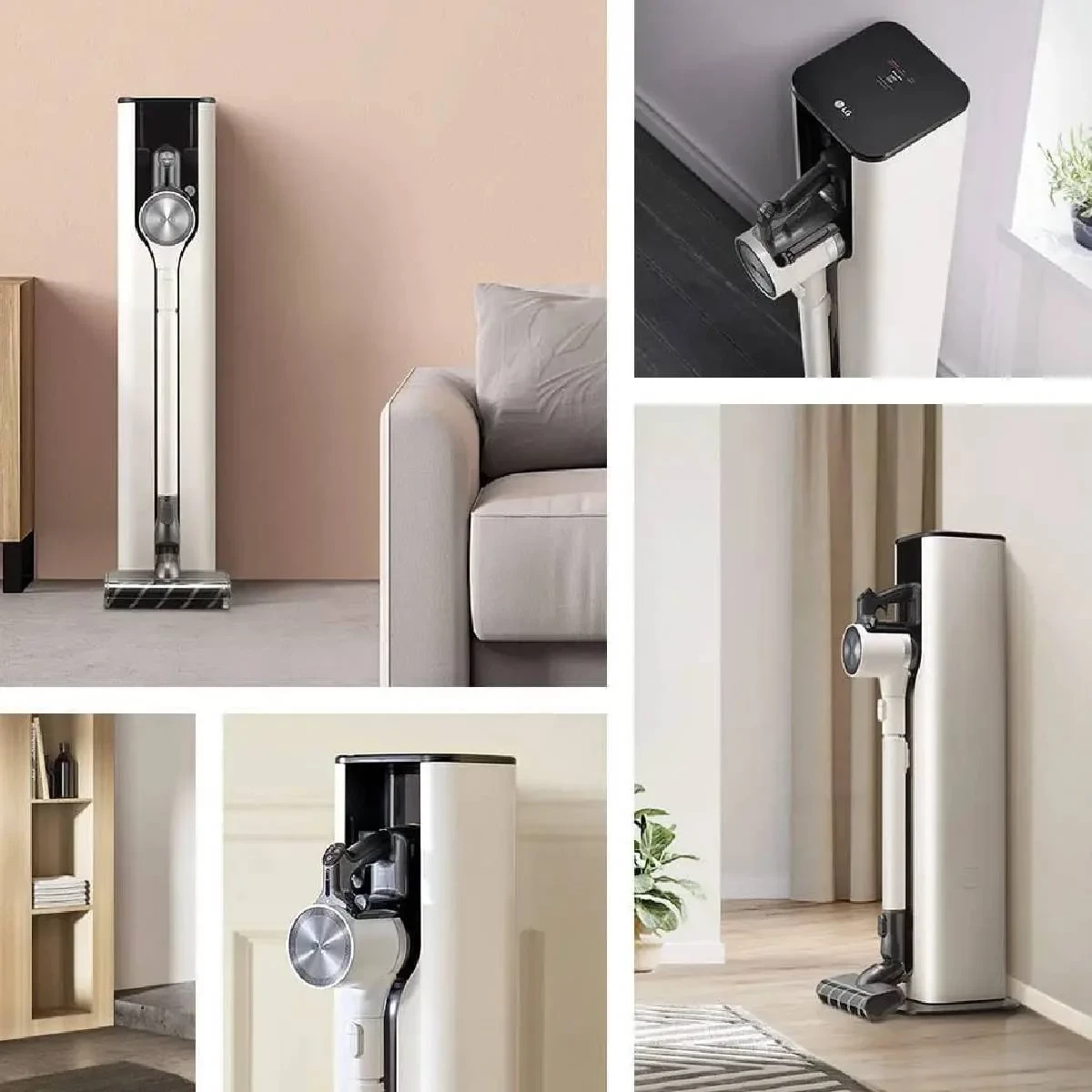 Fshesë me korrent vertikale pa kabllo, LG, A9T-PRIME1C CordZero All-in-One Tower, 2.5L, 260W, Wi‑Fi, deri 120 min, bezhë