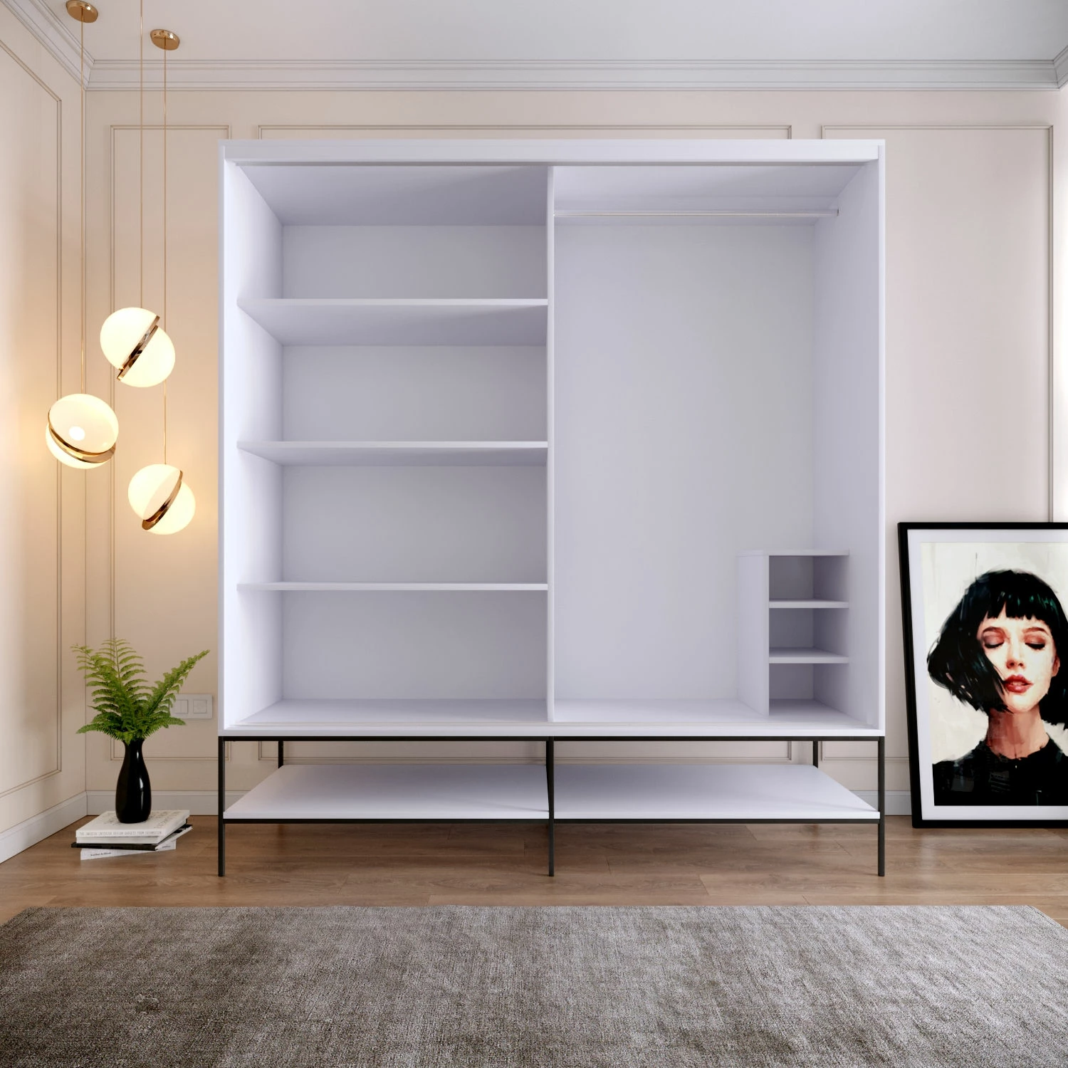 Dollap Skye Decor, Martin 190, bardhë, zi, ar