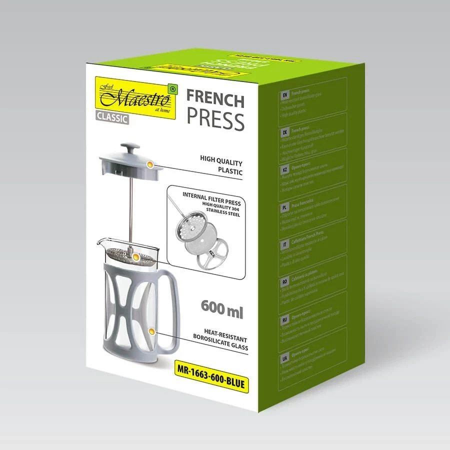 French press Maestro MR-1663-600, 600 ml, Blu