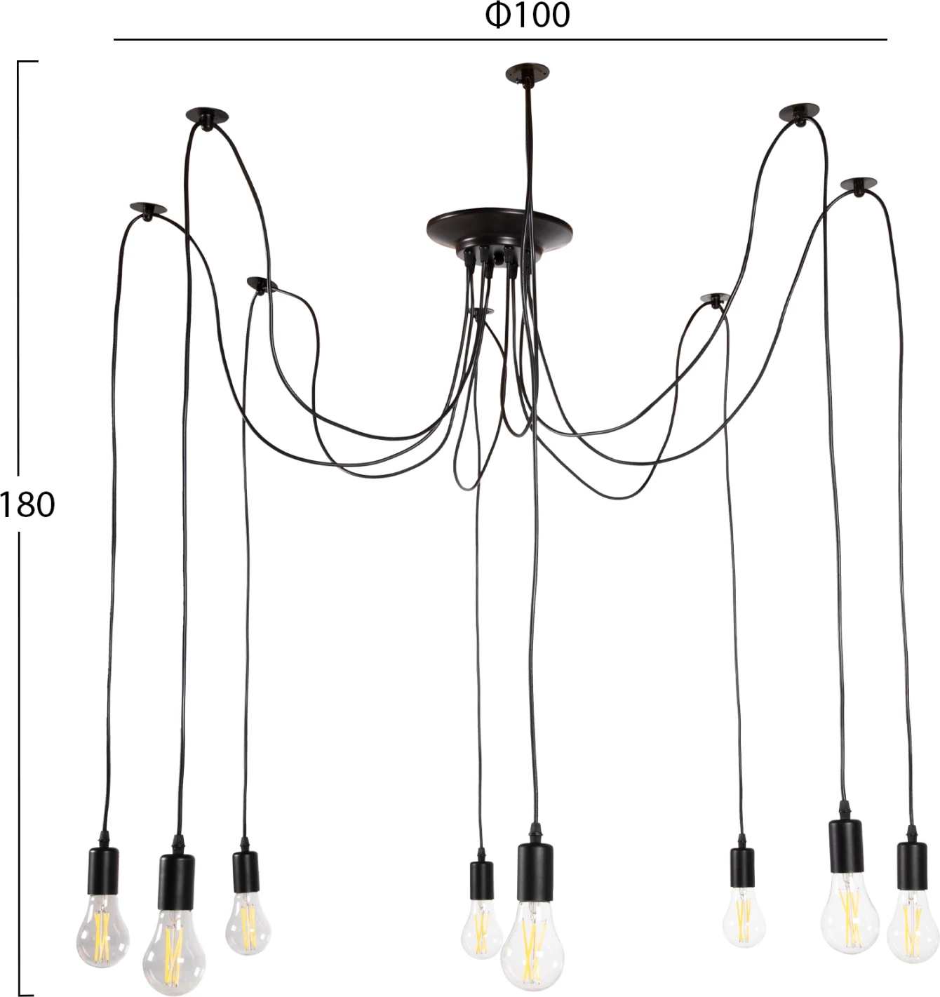 Llambadar tavani 8-drita FH4176 metal i zi-kabllo të zeza Φ100x180Hcm