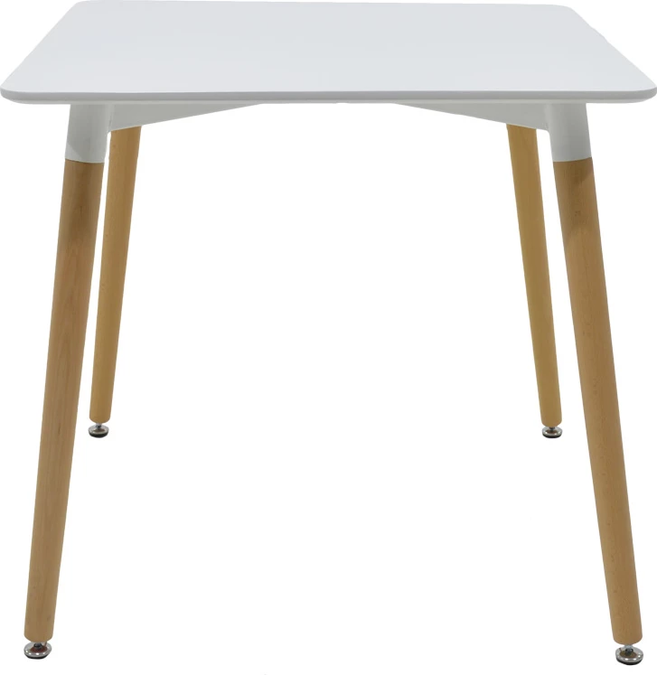 Tavolinë me karrige Natali-Caron, set 3 copë, MDF e bardhë, këmbë natyrale, 80x80x76cm