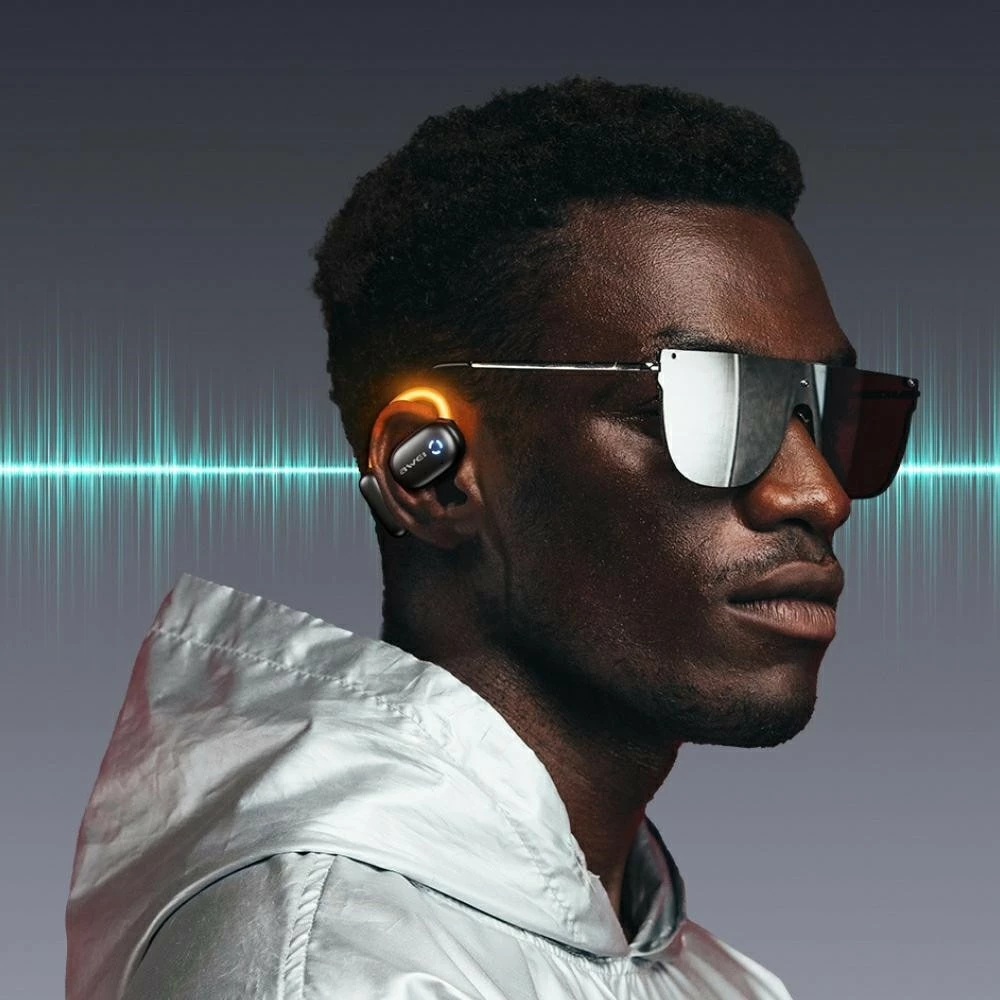Kufje Bluetooth AWEI TZ13 ANC, BT 5.4, anulim aktiv i zhurmës, grepë veshi, kasë spinner me USB-C, e zezë