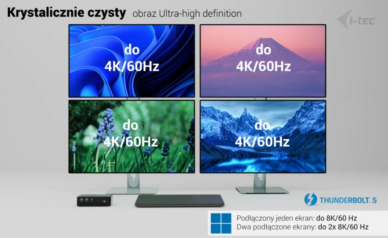 Kasë i-tec Thunderbolt 5 Quattro Display Docking Station, 5x USB, 2.5G LAN, Power Delivery 140W, e zezë