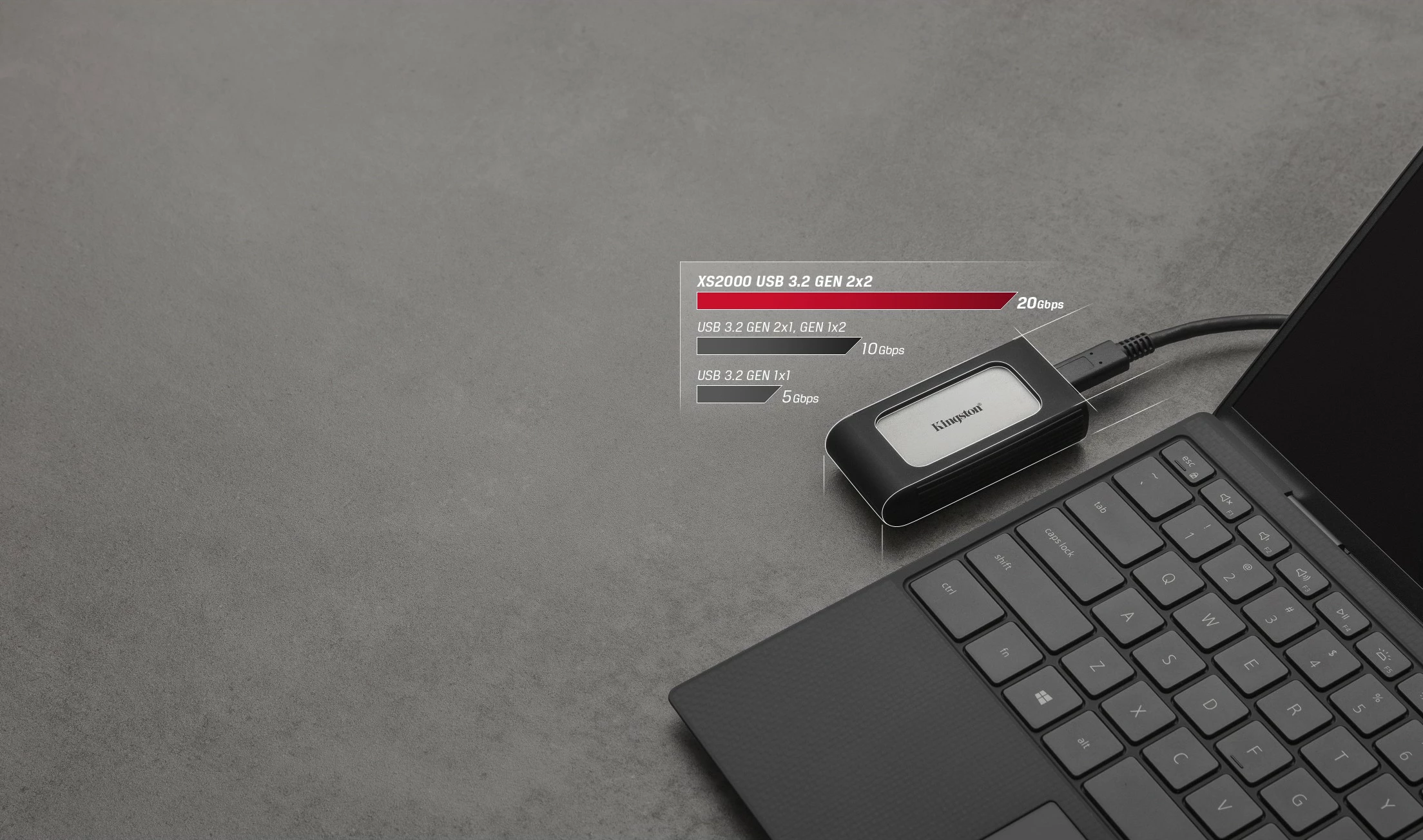 SSD portabël Kingston XS2000, 500 GB, USB Type-C, 3.2 Gen 2, 2000 MB/s, E zezë, Argjendtë