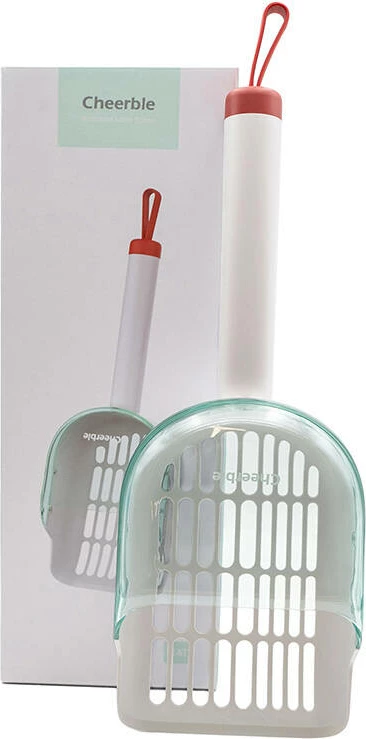 Lopatë rotative Cheerble C0621 për rërë të kafshëve, ABS/PC/silikon, e bardhë/jeshile