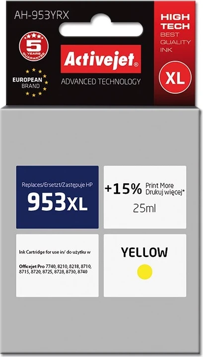 Ngjyrë zëvendësuese Activejet AH-953YRX për printer HP, e verdhë