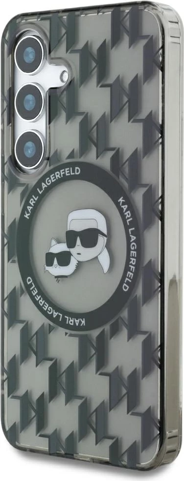 Mbështjellës Karl Lagerfeld Button Karl&Choupette Heads On KL Pattern MagSafe për Samsung Galaxy S25, zi