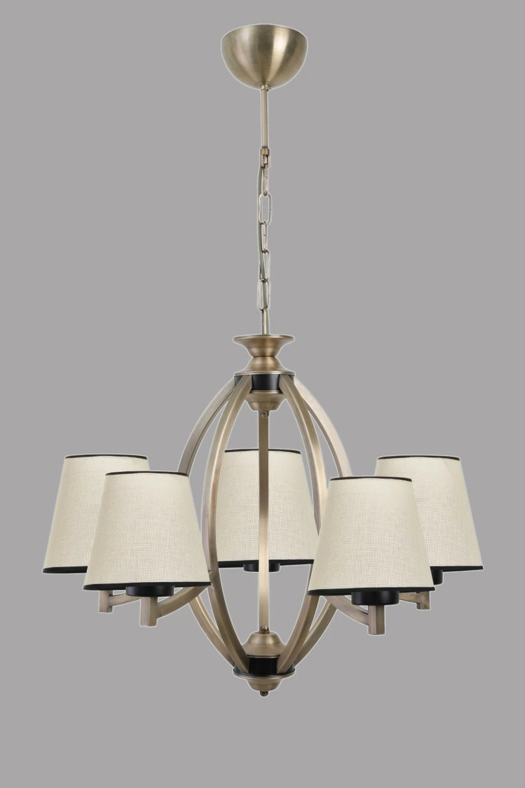 Llambë tavani Opviq Paul 5 llampa, metal, kapak stofe, ngjyrë bezhë, e zezë, ari