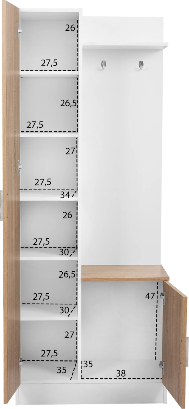 Mobilje për hyrje me pasqyrë Janice FH2264 Sonama Bardhë 70,3x37,1x181,8 cm
