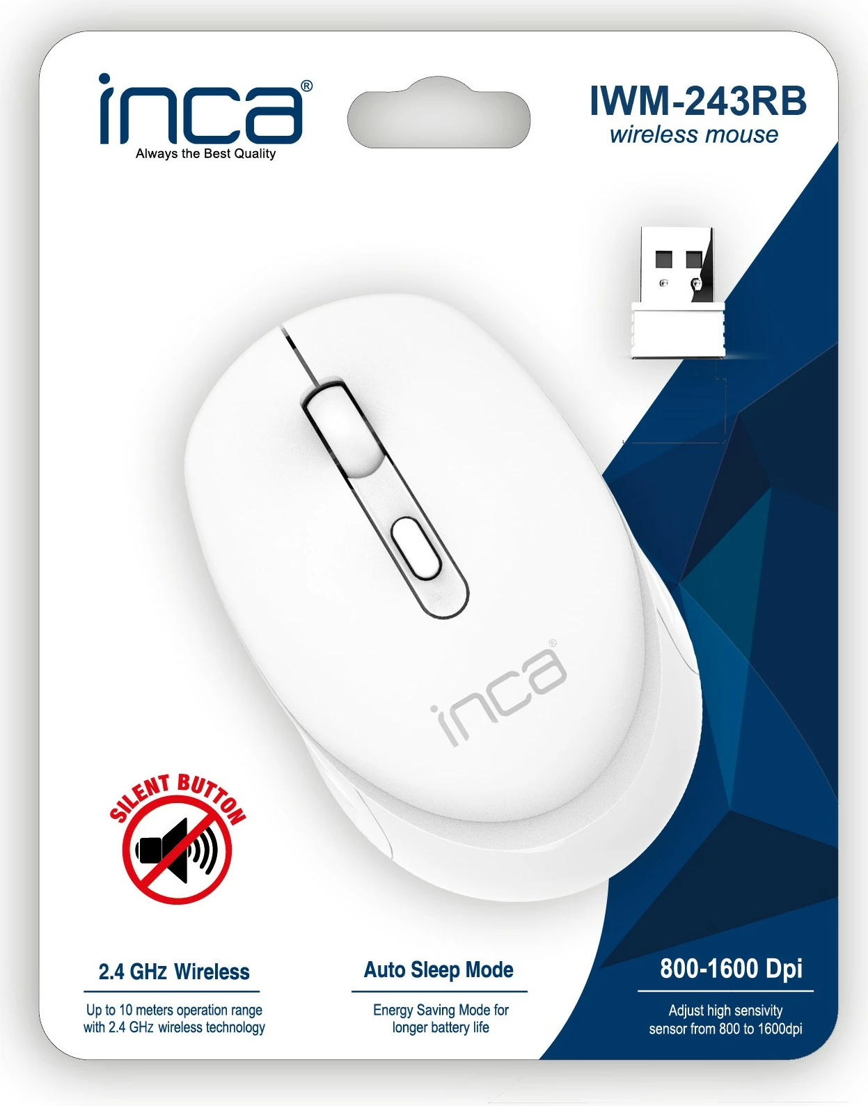 Maus wireless Inca IWM-243RB, 1600 DPI, Candy Design, i bardhë