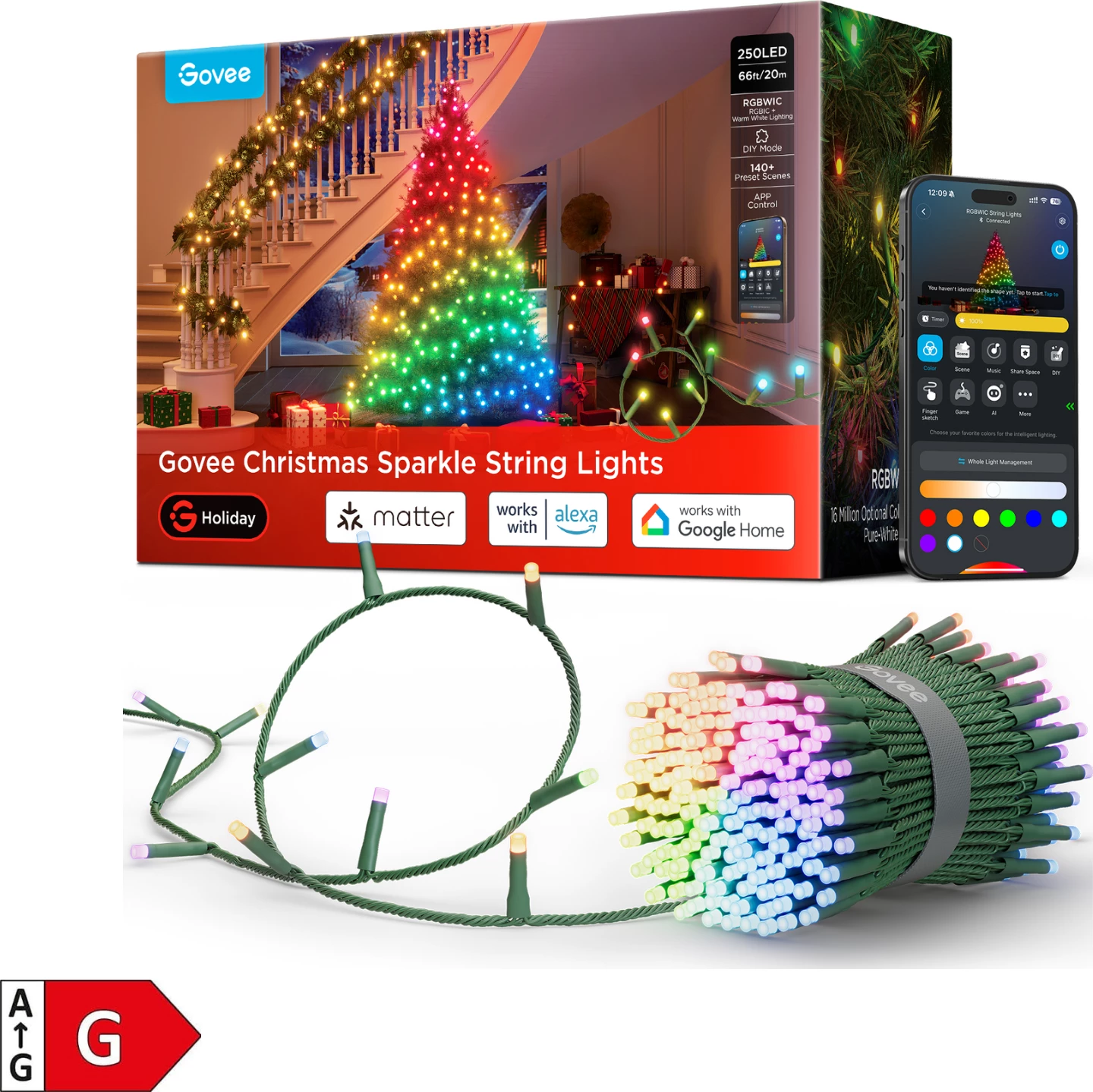 Drita varëse dekorative Govee H6871, 20 m, 250 LED, RGBWIC, Smart (Alexa/Matter/Google Home)
