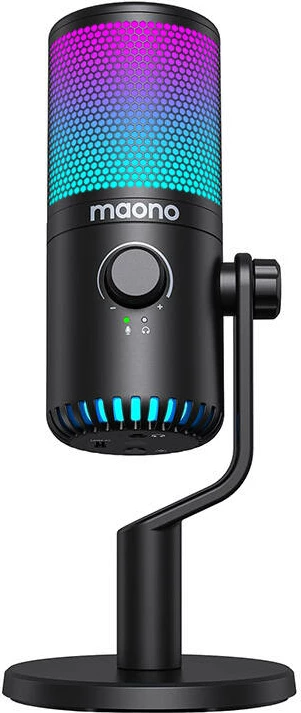 Mikrofon gaming Maono DM30RGB, kondensator, kardioid, me ndriçim RGB, i zi