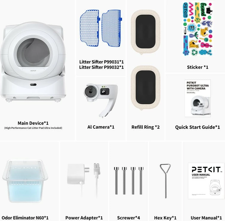 Tualet automatik mace Petkit Purobot Max, vetëpastrues, kontroll me aplikacion, i bardhë