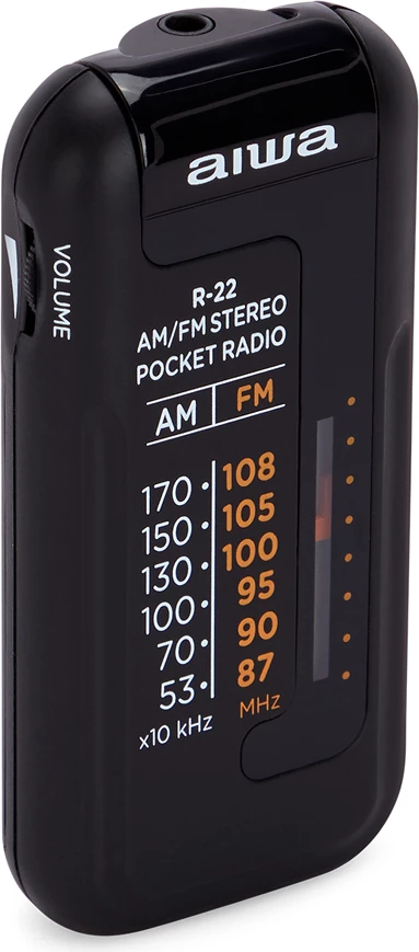 Radio portativ xhepi AM/FM Aiwa R-22 HyperBASS me kufje, i zi, set me bateri AAA