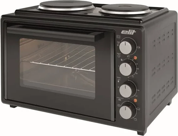 Mini furrë me dy pllaka gatimi, Elit OPTIDUO 35B, 35L, 1400W, shufër rrotulluese, termostat, timer mekanik, e zezë