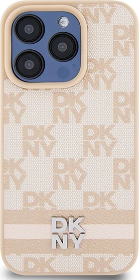 Mbështjellës DKNY Checkered Mono Pattern & Printed Stripes për iPhone 15 Pro Max, rozë