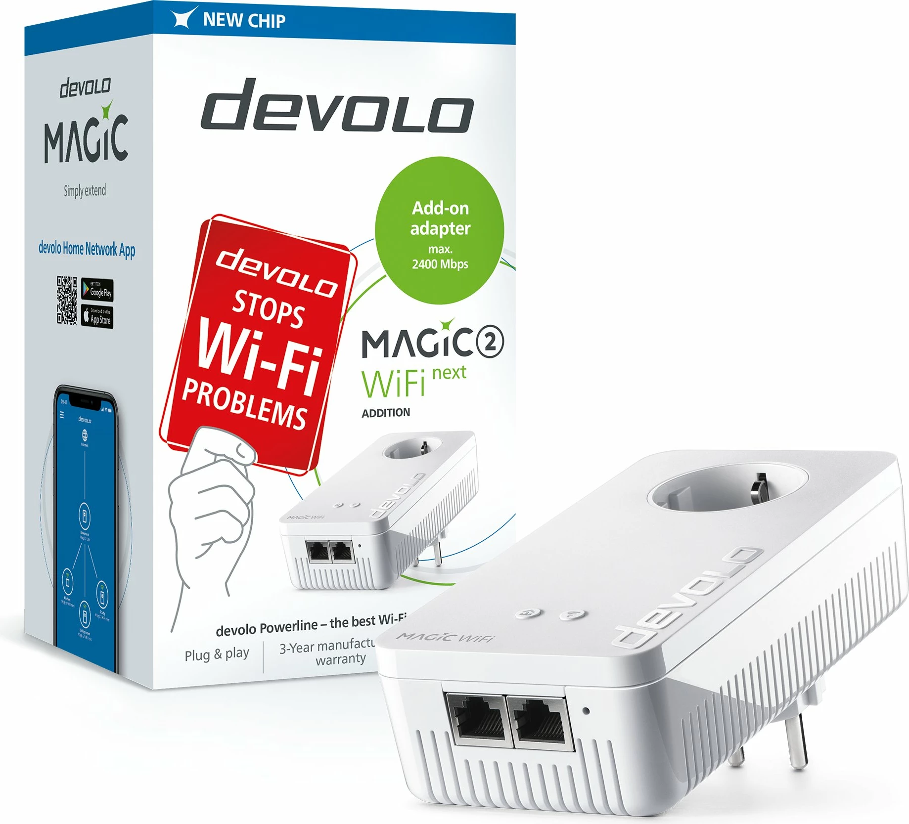 Adapter powerline Wi‑Fi Devolo Magic 2 WiFi next 1200 Mbit/s Gigabit Ethernet, i bardhë, 1 copë