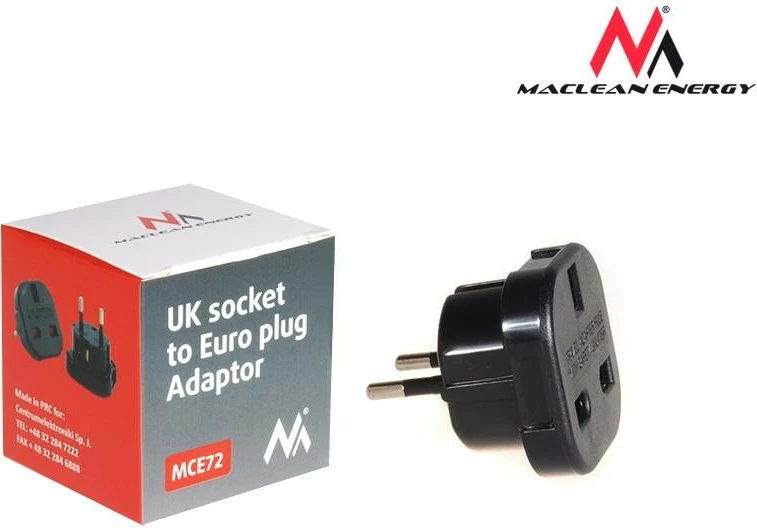 Adapter Maclean MCE72 për prizë EU në UK, i zi