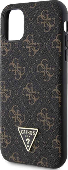 Mbështjellës Guess 4G Triangle Metal Logo për iPhone 11 / XR, i zi