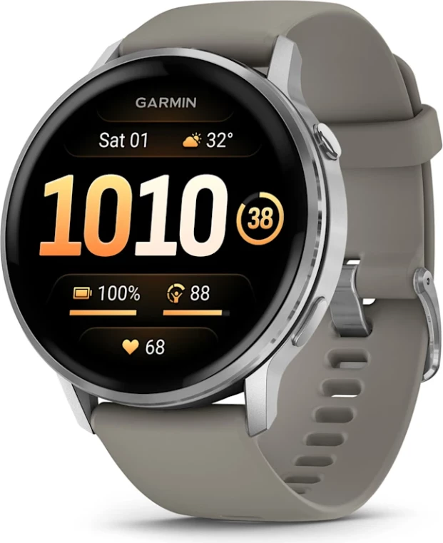 Smartwatch Garmin Venu® 4, Silver/Silver Gray Silicone Band, 45 mm