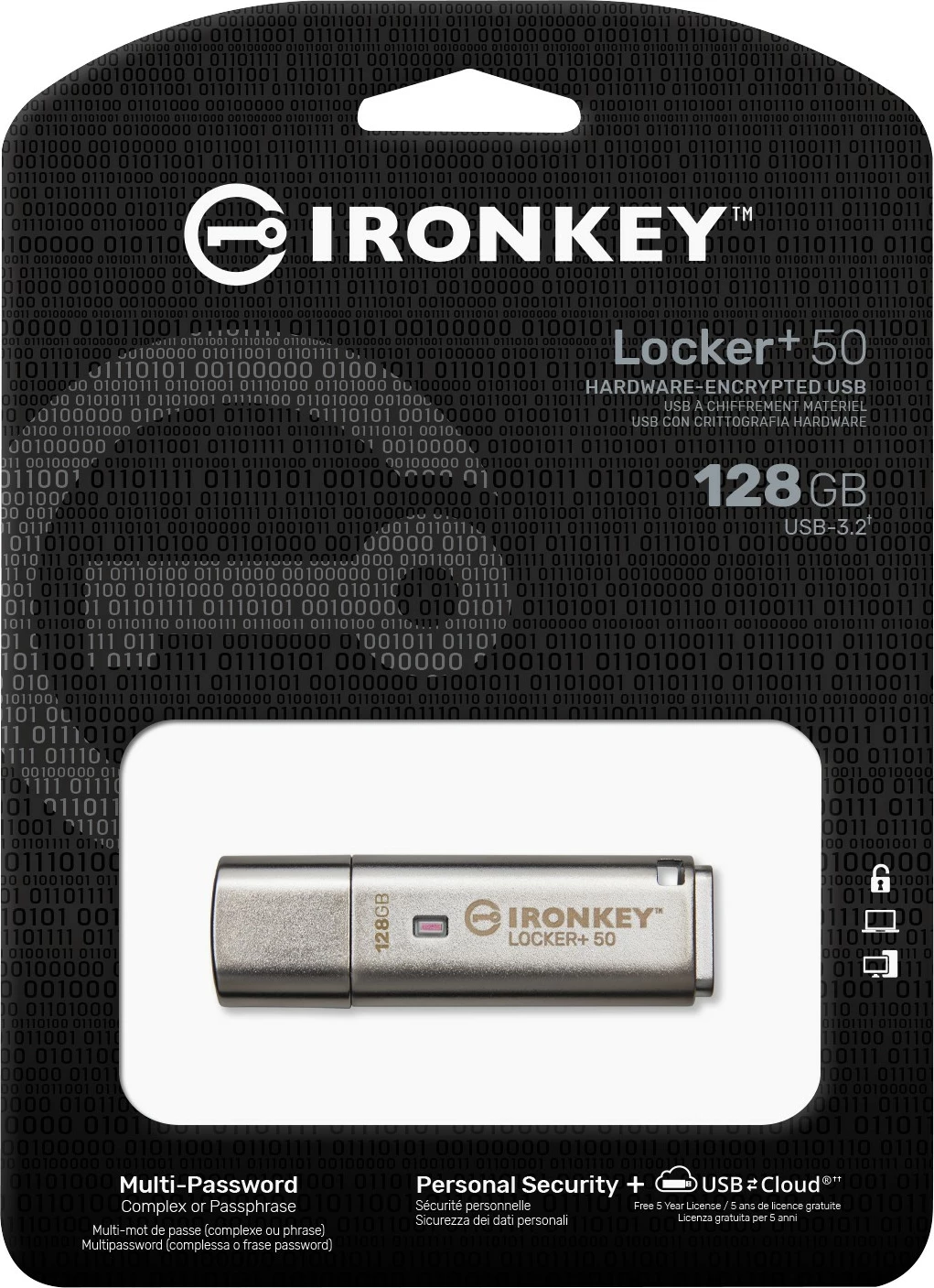 USB stick Kingston IronKey Locker+ 50 128GB, argjendtë