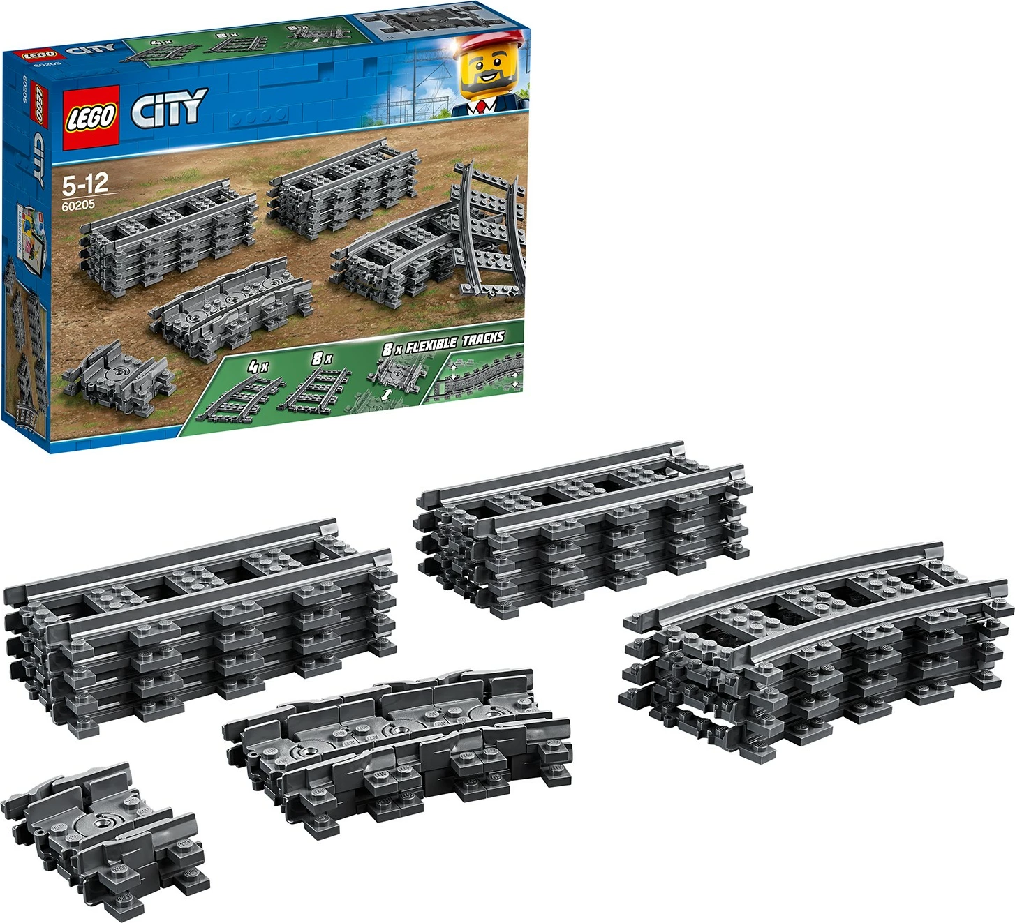 Set lodrash LEGO City Tracks 60205, 20 pjesë, ngjyrë gri
