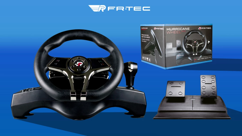 Volan gaming FR-TEC Hurricane MKII për PC/PS4/PS3/Switch, me pedale, i zi