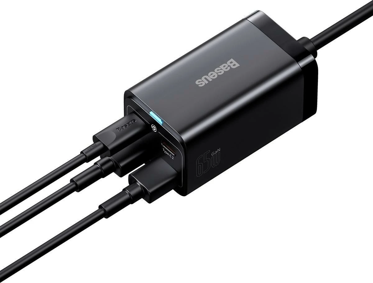 Karikues Baseus GaN3 Pro CCDK65E 65W 2x USB-C 2x USB-A me kabllo USB-C në USB-C 1m, i zi (CCGP040101)